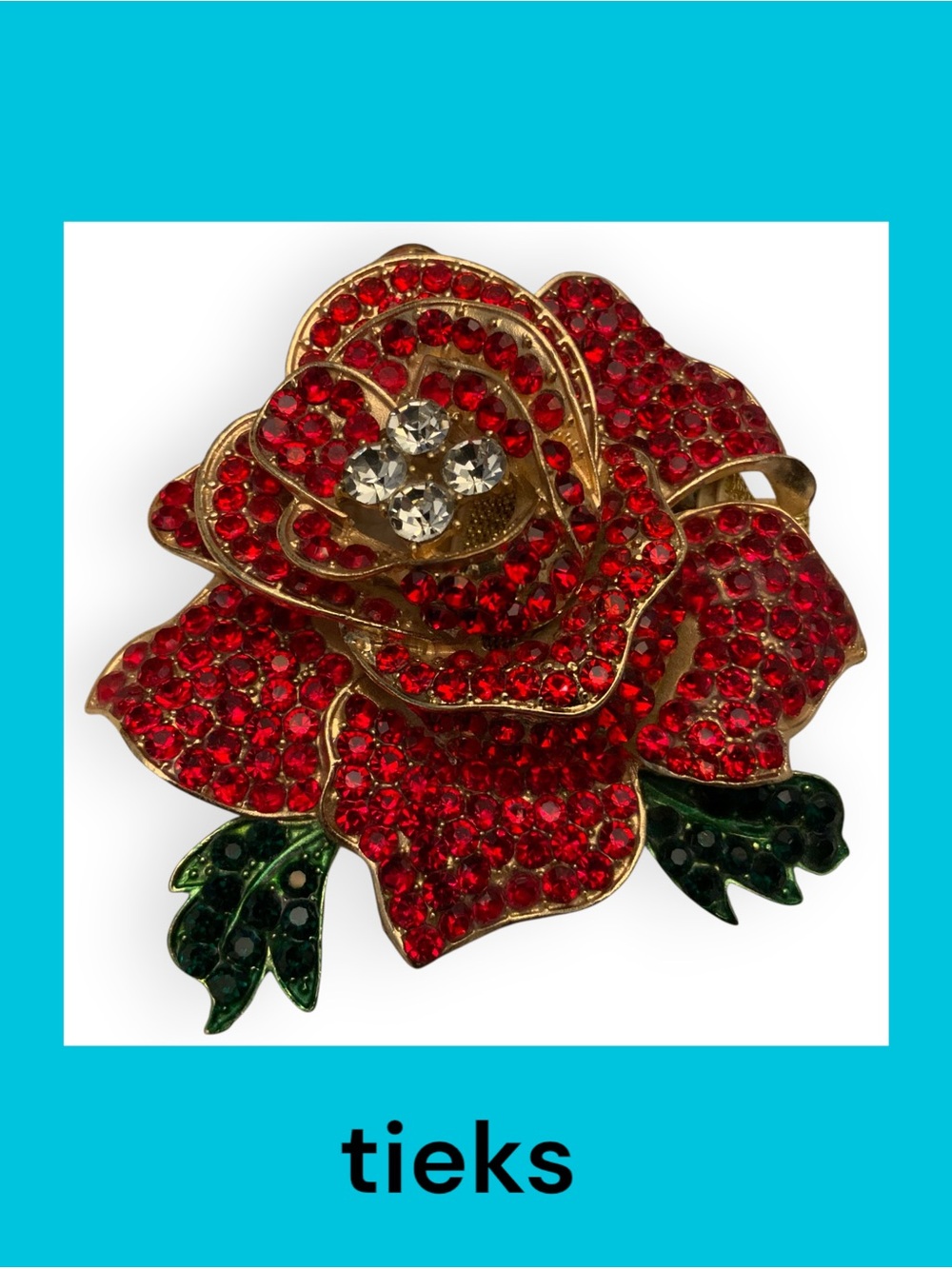 Tieks Limited Edition Valentine Red Crystal Rose with Green Leaves